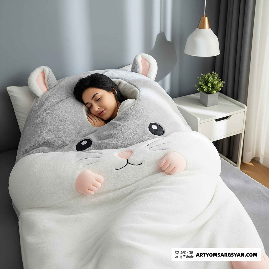 So adorable!  Fluffy Hamster Shaped Sleeping Bag to Snuggle Away Stress