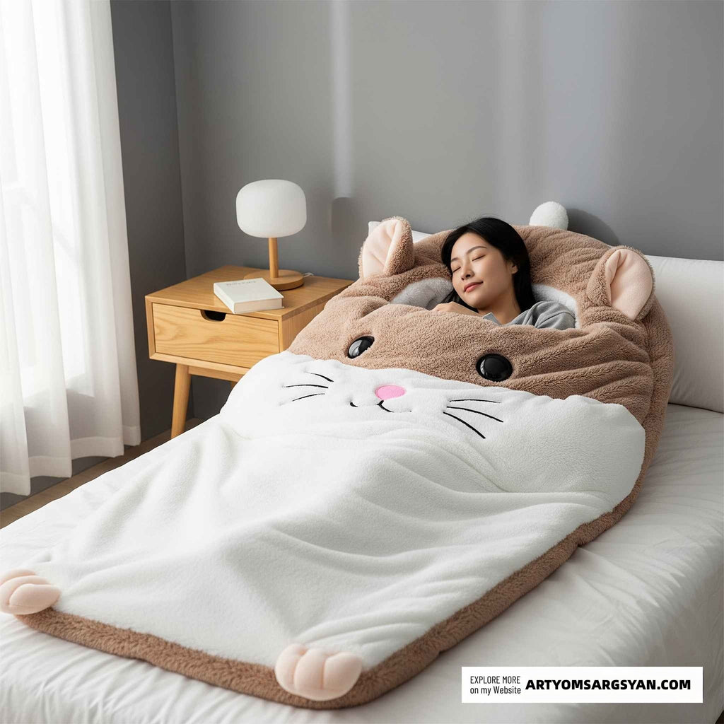So adorable!  Fluffy Hamster Shaped Sleeping Bag to Snuggle Away Stress
